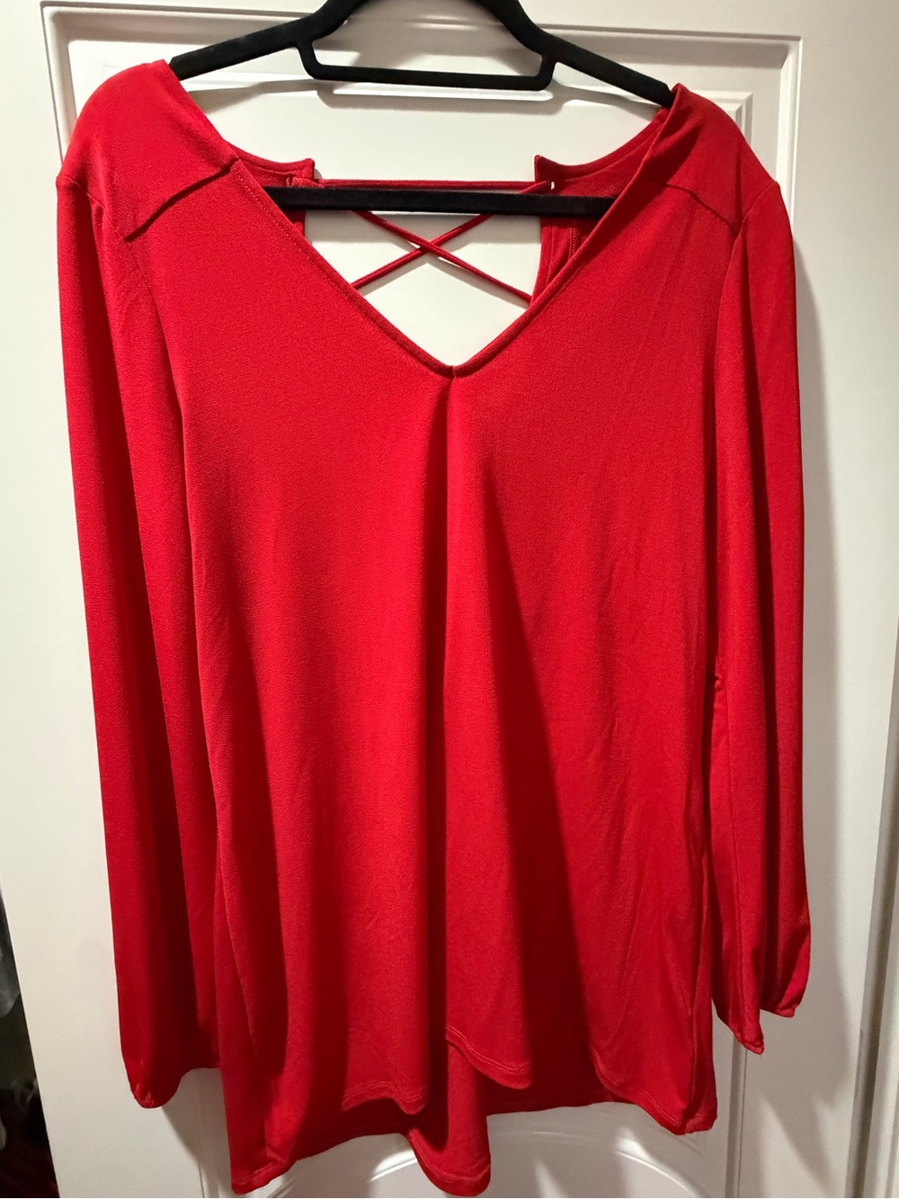 Express Red V-Neck Long Sleeve Top with Back Crisscross